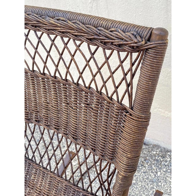 Antique Victorian Wicker and Rattan Wooden Small Rocking Chair Rocker For Sale - Image 9 of 12