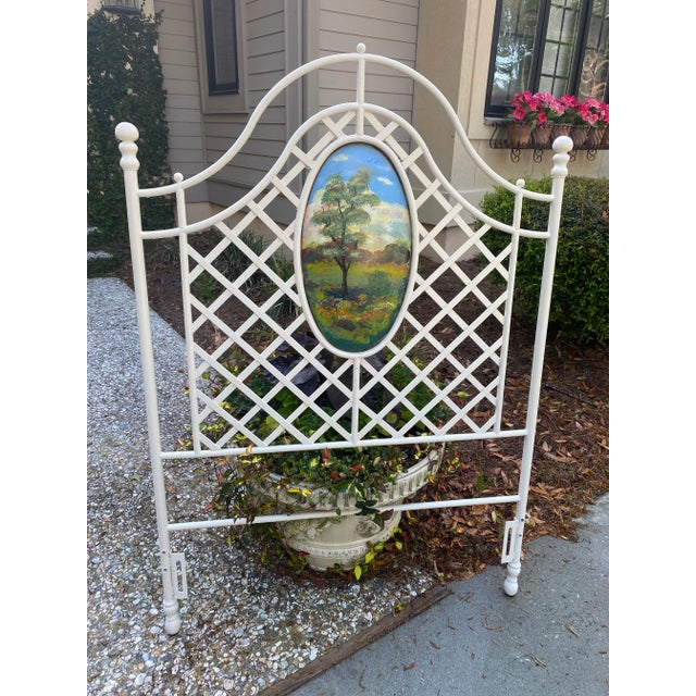 Cream Mid 20th Century Hand Painted Vintage Iron Twin Headboards - a Pair For Sale - Image 8 of 12