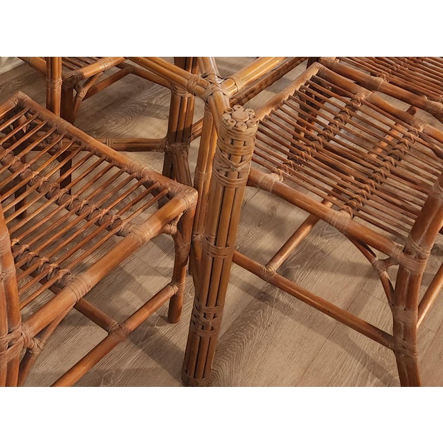 1980s McGuire Organic Bamboo Cathedral Dining Chairs & Rectangular Table Base -Set of 7 For Sale - Image 12 of 15