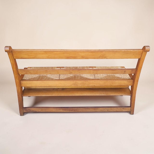 1940s Dutch Oak Hall Bench With Handwoven Rush Seat, Pair Available For Sale - Image 4 of 7