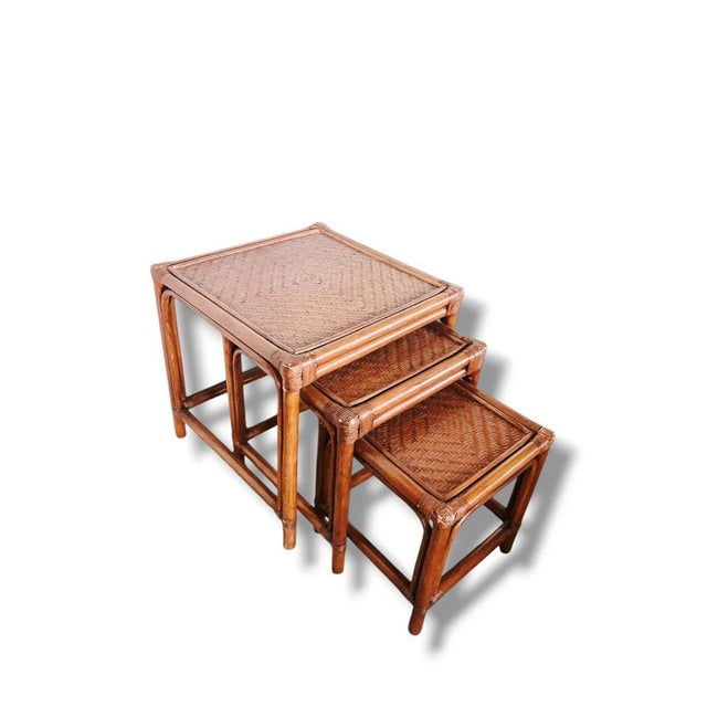 1970s Vintage Nesting Tables in Bamboo and Rattan, 1970s, Set of 3 For Sale - Image 5 of 9