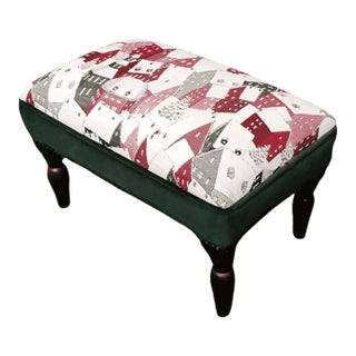 Alpine Houses Upholstered Stool With Green Velvet Sides For Sale
