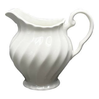 Vintage Swirl Fluted White Ironstone Creamer Pitcher Made in England For Sale