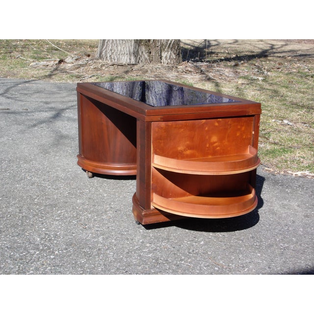 Vintage Art Deco Cobalt Mirror Blue Glass Coffee Table Speakeasy