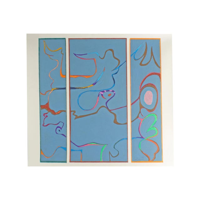 Blue 1981 Signed Abstract Mixed Media Painting by Harry Hilson For Sale - Image 8 of 8