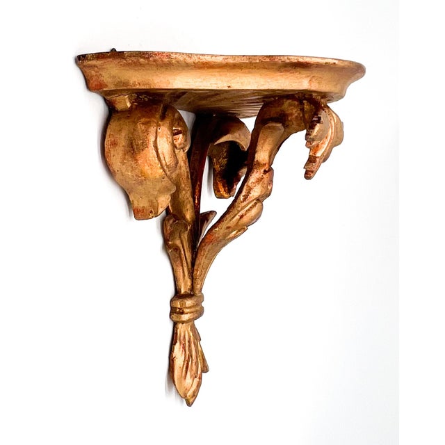 Vintage Italian Florentine Gold Gilt Wood Wall Bracket – Mid-20th Century, Hollywood Regency, Old World Charm For Sale In Houston - Image 6 of 13