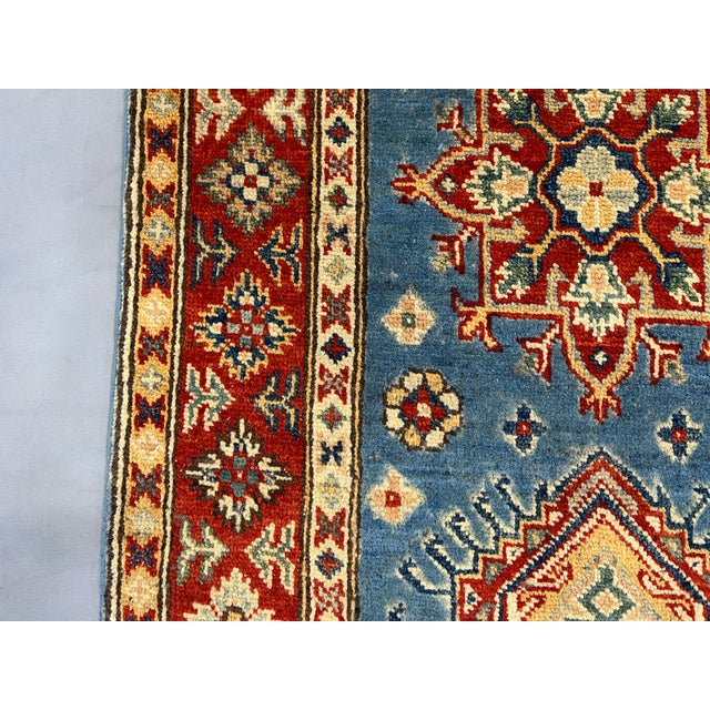 Blue and Rust Red Kazak Wool Runner Rug, Tribal Hallway Rug, 2'6" X 10'6" For Sale - Image 13 of 17