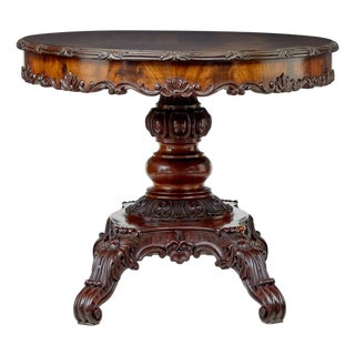 Antique Hand Carved Oval Center Table, 1880 For Sale