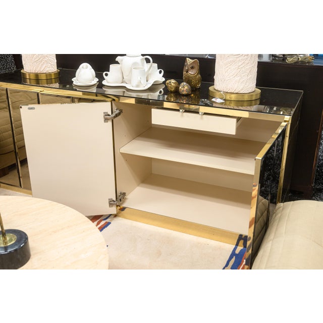 Ello Furniture Vintage Ello Brass & Beveled Mirror 4 Door Hollywood Regency Credenza Sideboard For Sale - Image 4 of 8