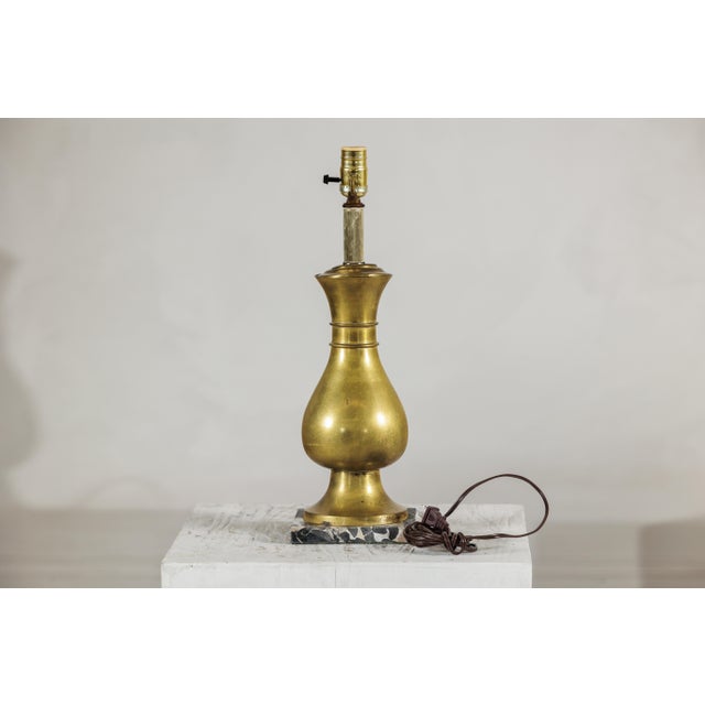 Gold Vintage Midcentury Brass Table Lamp with Baluster Form on Marble Base For Sale - Image 8 of 18
