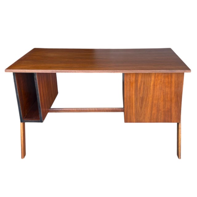 Restored 1960s Danish Modern Walnut Desk – Sculptural a-Frame Legs & Storage For Sale In Los Angeles - Image 6 of 16