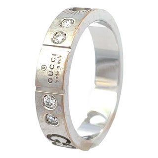 Mid 20th Century Gucci Icon 18k White Gold Diamond Band Ring For Sale