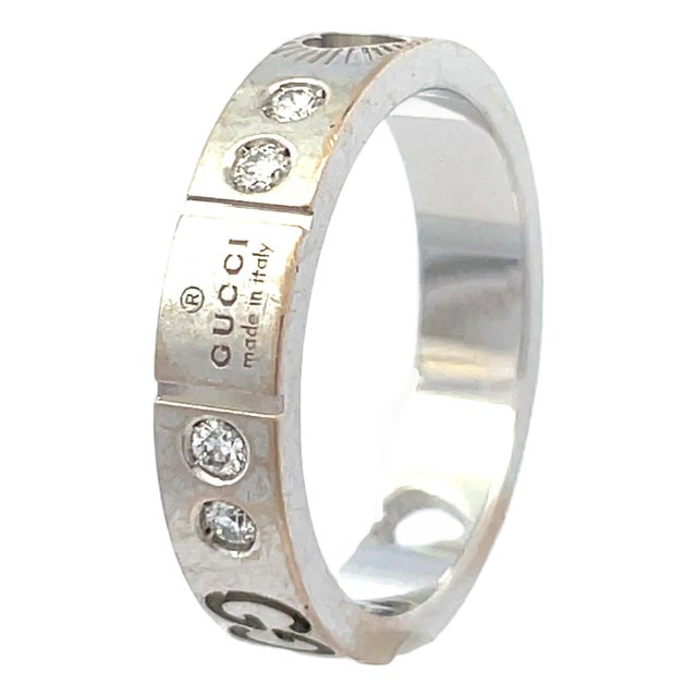 Mid 20th Century Gucci Icon 18k White Gold Diamond Band Ring For Sale