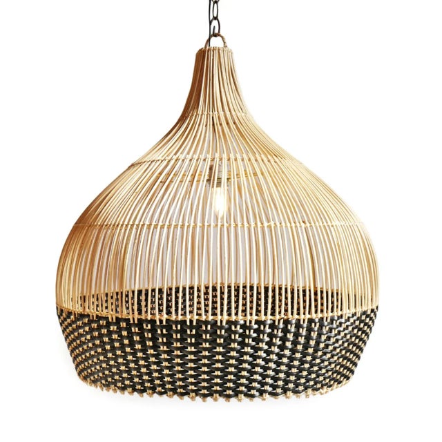 Contemporary Modern Wicker Tux Gourd Pendant Light Large For Sale - Image 3 of 10