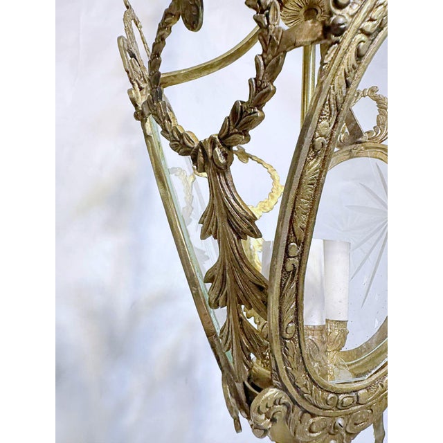 Vintage Bronze Lantern With Etched Glass Panels For Sale - Image 16 of 17