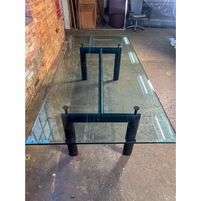 Metal Late 20th Century Glass Dining Table With Black Tubular Steel Base Attributed to Le Corbusier For Sale - Image 7 of 11
