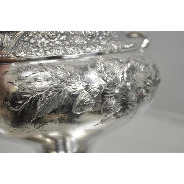 Metal Antique Mead & Robbins Victorian Silver Plated Floral Repousse Fancy Soup Tureen For Sale - Image 7 of 13