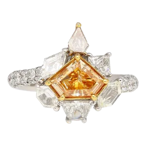 GIA Certified 2.17 Carat TW Fancy Intense Orange Shield Mixed Cut Diamond Ring
