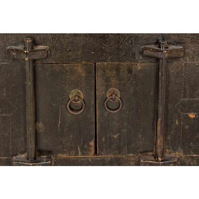 Low Kang Carved Sideboard with Brown Distressed Finish and Two Small Doors For Sale - Image 9 of 12