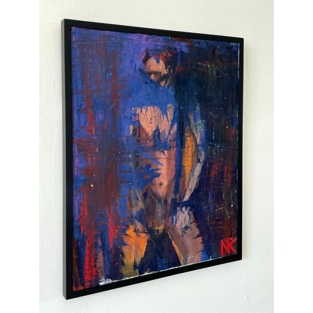 Wood Vintage Boho Original Abstract Figurative Oil on Canvas Painting For Sale - Image 7 of 12