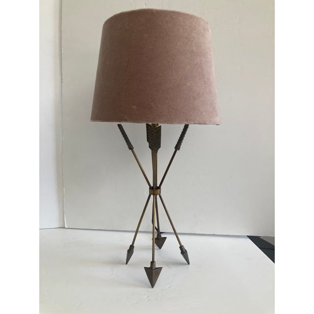 1960s 1960s French Empire Arrow Table Lamp With Velvet Shade For Sale - Image 5 of 9