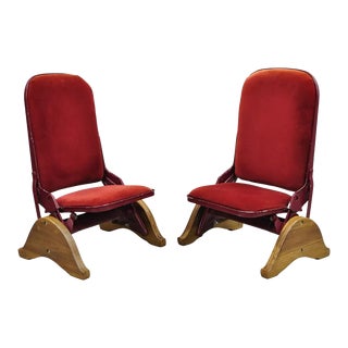 Late 20th Century Vintage Art Deco Style Fold and Recline Red Low Theater Seats Chairs - a Pair For Sale