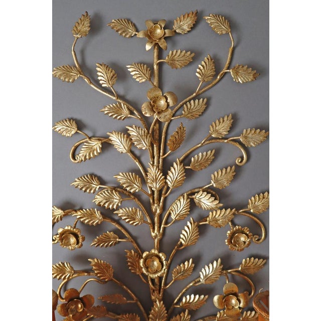 1960s Hollywood Regency Floral Golden Wall Light, Florence, Italy, 1960s For Sale - Image 5 of 15