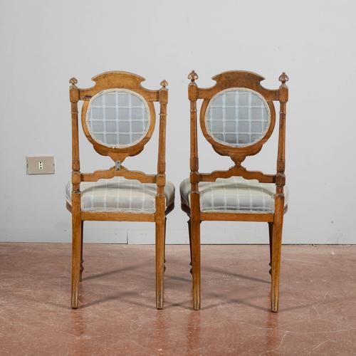 Wood Antique Walnut Chairs with Blue Fabric, 1800s, Set of 2 For Sale - Image 7 of 17