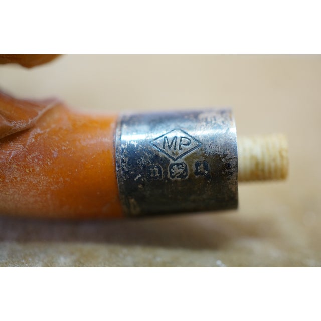 Ivory Antique Victorian Carved Meerschaum Lady & Bird Sterling Silver Collar Pipe For Sale - Image 8 of 14