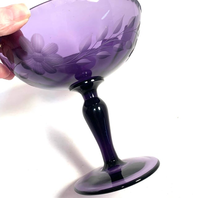 Late 19th Century Late 19th C. Amethyst Etched Glass Compote Art Nouveau Victorian Traditional For Sale - Image 5 of 10