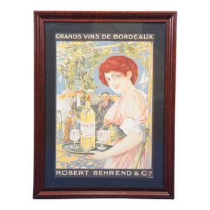 1900 - 1909 French Grands Vins De Bordeaux Robert Behrend & Cie Wine Poster 33"