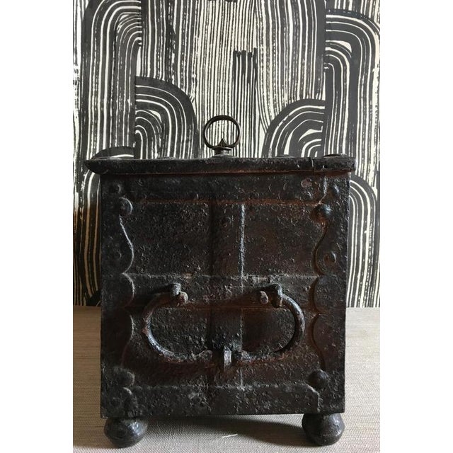 Early 17th Century Medieval Handcrafted Black Iron Coffer or Box, 1610 For Sale - Image 9 of 17
