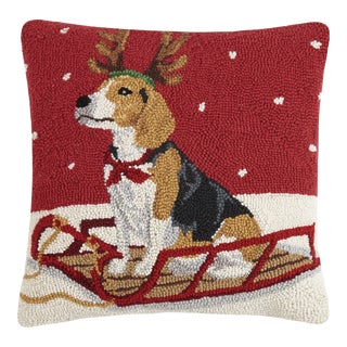 Beagle Sleigh Hook Pillow 18" x 18" For Sale