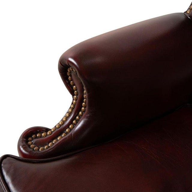 Brown and Red Leather and Wood Chesterfield Armchair For Sale - Image 6 of 15
