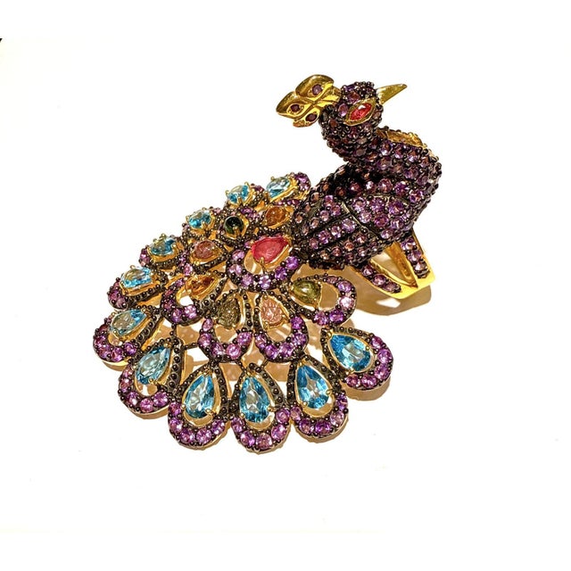 Bochic "Peacock" Vintage Diamond, Sapphire, Ruby & Gem Ring Set 18K Gold & Silver For Sale - Image 18 of 18