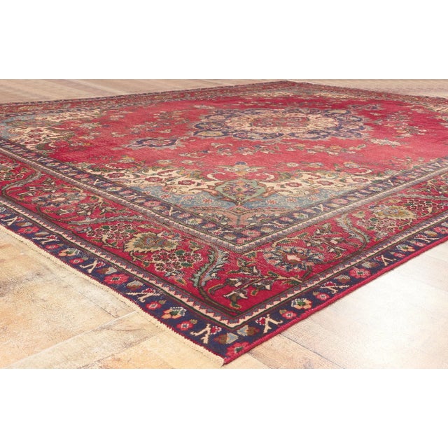 Textile Early 20th Century Antique-Worn Persian Tabriz Rug - 09'11 X 12'11 For Sale - Image 7 of 9