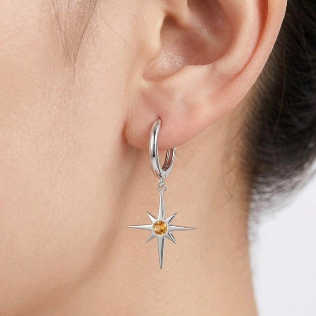 Sterling Silver Starburst Drop Earrings with Citrine Gemstone Elevate your jewelry collection with these elegant and...