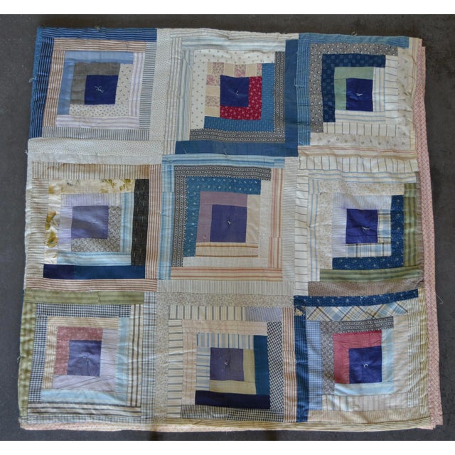 Early Log Cabin Quilt With a "Barn Raising" Layout For Sale - Image 4 of 15