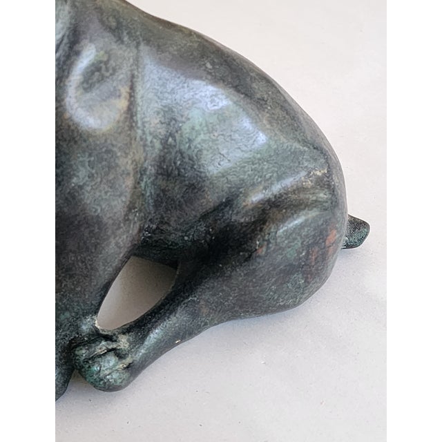 Art Deco 1980s Maitland-Smith Dog Sculpture Bronze Cast Metal Resting Pug Boxer Puppy Model For Sale - Image 3 of 9