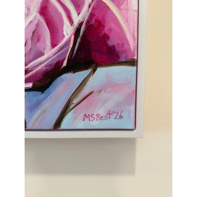 Modern Abstract Floral Acrylic Painting on Canvas, Signed, Framed, Dated For Sale - Image 4 of 5