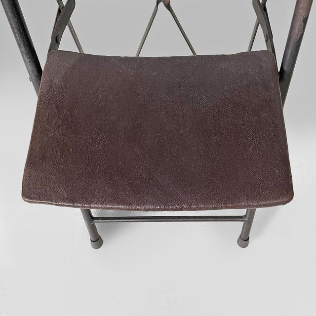 Metal Italian Modern Folding Chair in Brown Leather and Metal, 1980s For Sale - Image 7 of 18