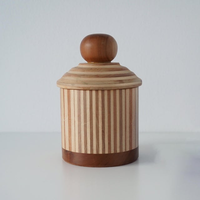 Late 20th Century Marquetry Hand Turned Striped Round Box For Sale - Image 11 of 11
