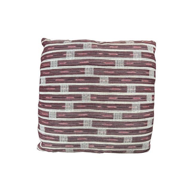 Pair of purple and pink pillows with a stripe and square pattern. In perfect condition. 15" x 15" x 5"