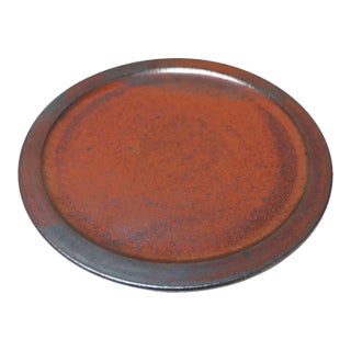 Vintage Studio Pottery Charger in Metallic Gray and Red Glaze by Deanna Nichols For Sale