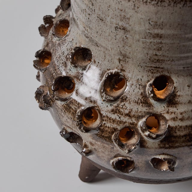 1970s Erik Glud Studio Crafted Stoneware Footed Table Lamp For Sale - Image 11 of 18