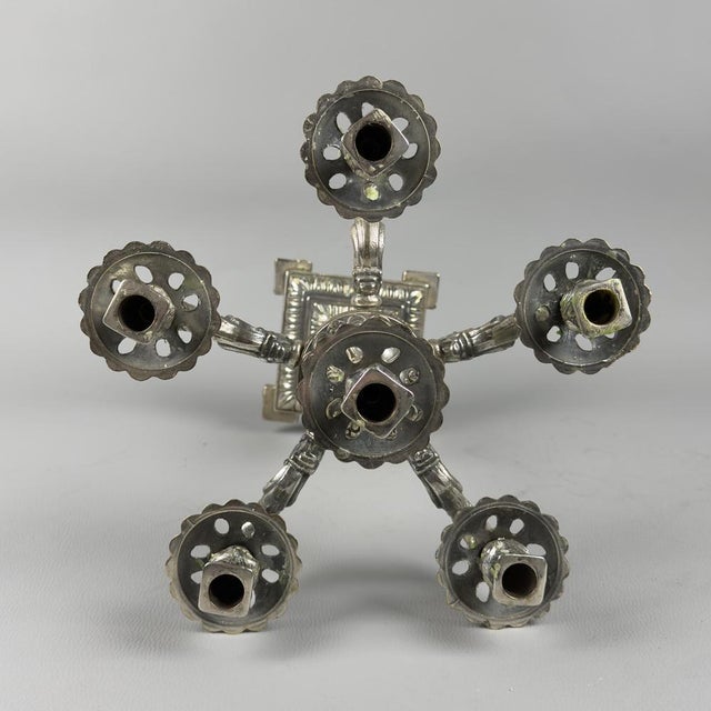 Silver Empire Style Silver-Plated Bronze 6-Light Candelabras, 20th Century, Set of 2 For Sale - Image 8 of 15