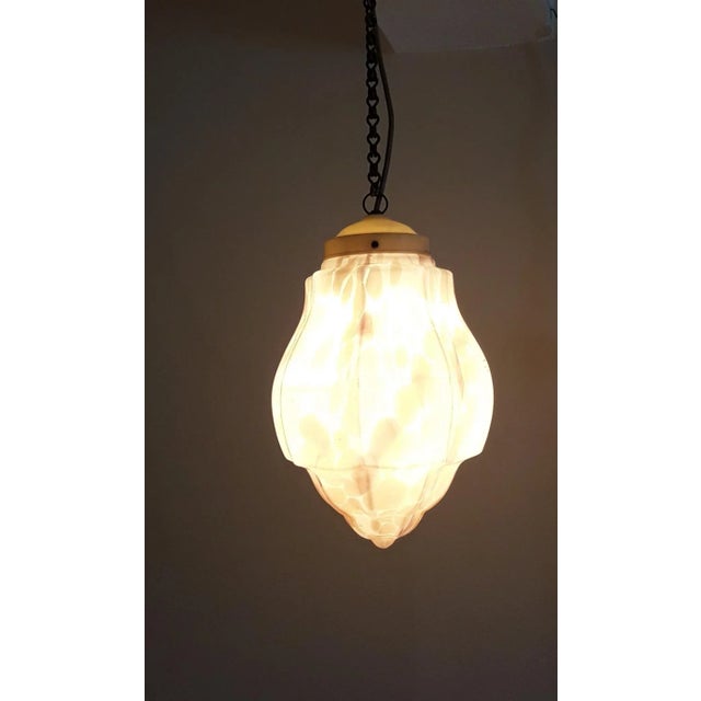 Metal Art Deco Ceiling Lamp with Ornamental Brass Chain, 1920s For Sale - Image 7 of 8