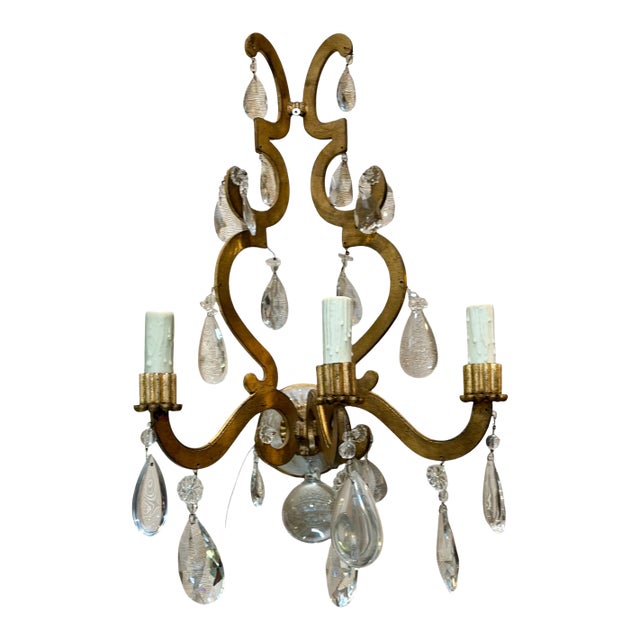 1990s Ralph Lauren Rock Crystal Italian Wall Light Sconce For Sale