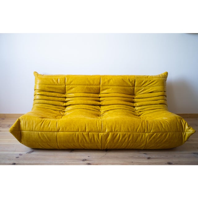 Yellow Dubai Leather Togo Sofa, 1970s, Set of 5 For Sale - Image 6 of 8