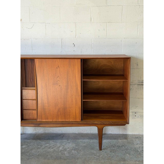 Wood Teak Sideboard Credenza With Sliding Doors and Drawers Danish Mid-Century Modern 1960s For Sale - Image 7 of 12
